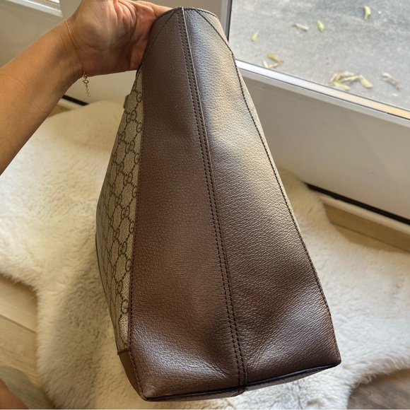 AUTHENTIC Gucci GG Supreme Monogram Web Ophidia Soft Tote Brown - Picture 9 of 16